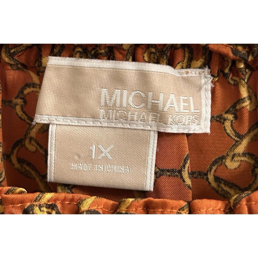 Michael Kors Women’s Blouse Top Rust Gold Chain Link 1X Boho 2.0 Peasant - Picture 5 of 5